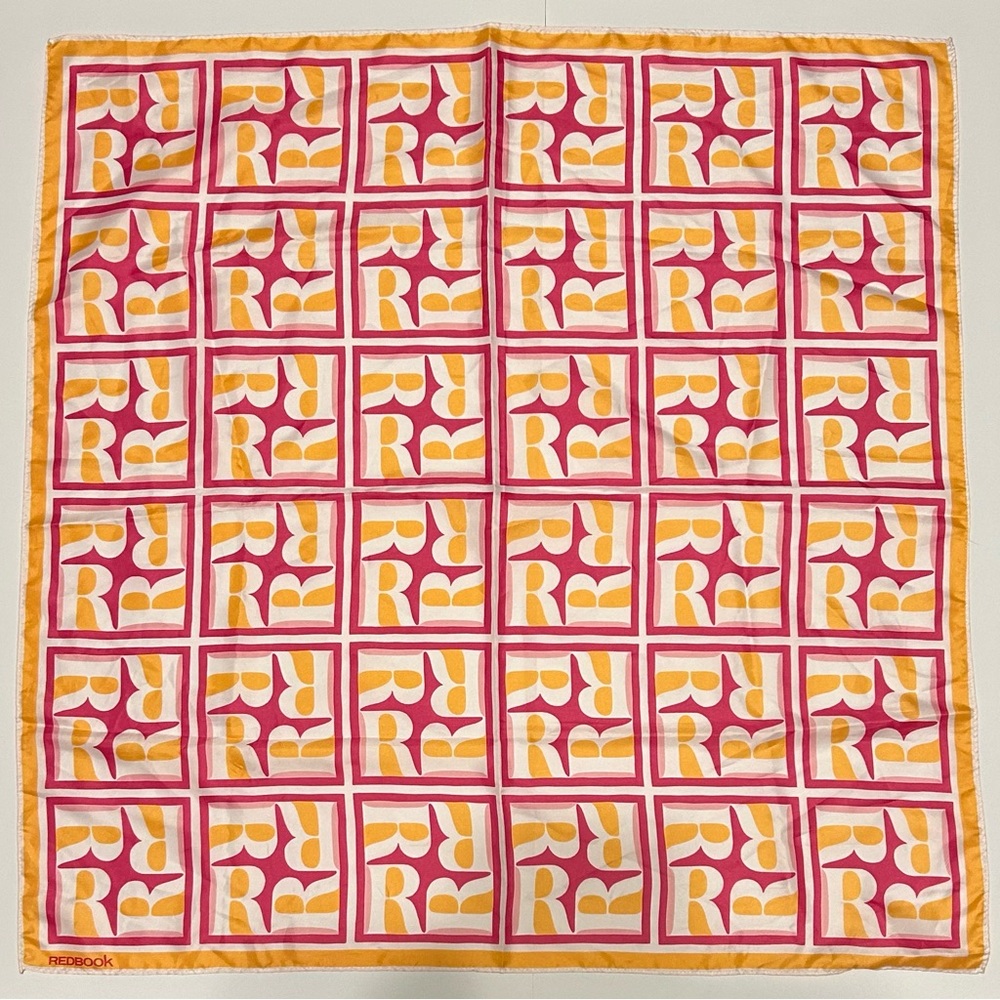 VTG Redbook R Patterned Orange Pink White Geometric Water Repellant Scarf Mod